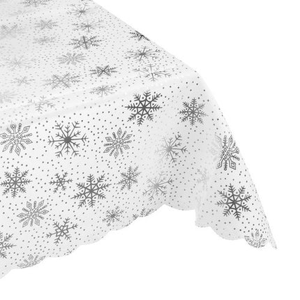 Juledug Hvid med Snefnug 220 x 140 cm – Skab en Festlig Atmosfære