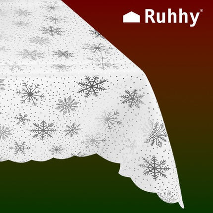 Juledug Hvid med Snefnug 220 x 140 cm – Skab en Festlig Atmosfære