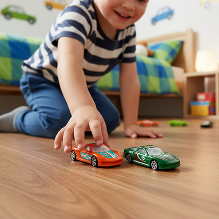 Farverige metalbiler i sæt med 16 stk. til børn