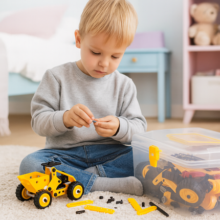 Kreativt byggesæt med 100 dele til børn - køretøjer