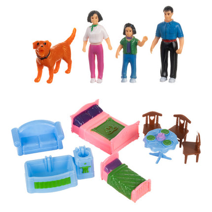 Foldbart dukkehus med 6 rum og møbler til leg