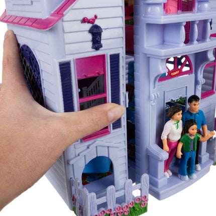 Foldbart dukkehus med 6 rum og møbler til leg