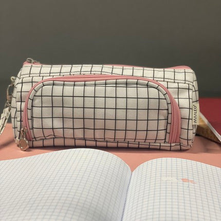 Praktisk Blyantetui med Mønstret Design – To Rum og Let Adgang