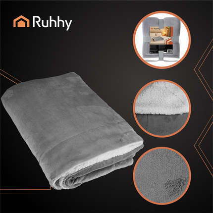 Dobbelt-sidet tæppe 150x200cm i mørkegrå med blødhed og varme