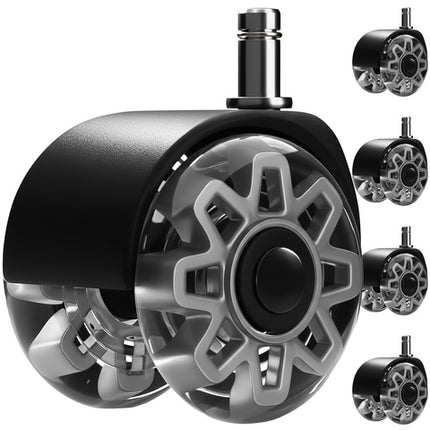 Sæt med 5 grå stolehjul til stille bevægelse og gulvbeskyttelse