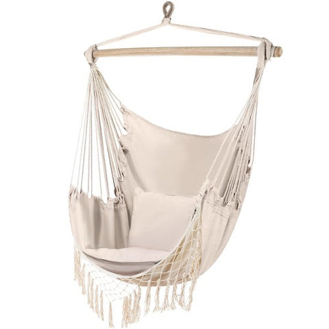 Beige Hængekøje / Hængestol med 2 Puder – Komfortabel Afslapning til Haven
