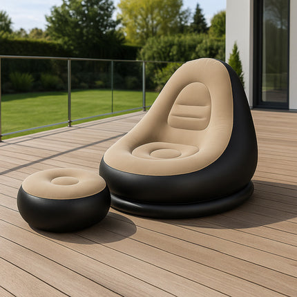 Oppustelig havestol med fodskammel og komfortabelt design
