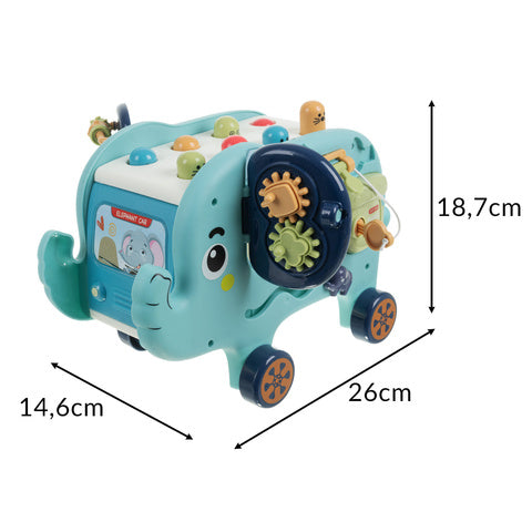 Interaktiv elefant med hammer og klodser til leg og læring