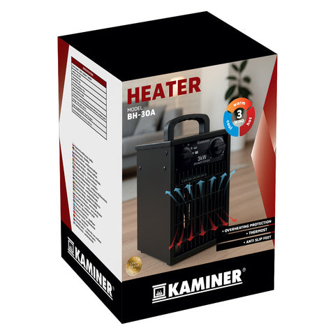 Kaminer 3000W elektrisk varmeblæser med termostat