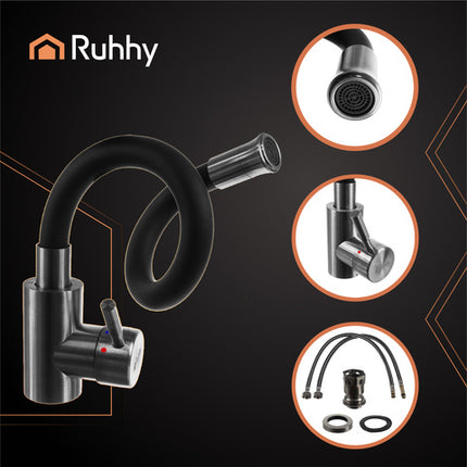 Køkkenarmatur med fleksibel tud og 360° rotation