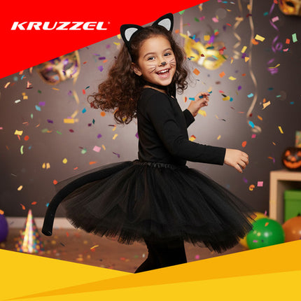 Sort kattekostume til børn - 4 dele i ét sæt