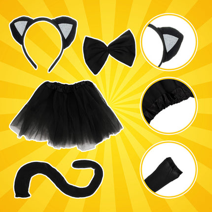 Sort kattekostume til børn - 4 dele i ét sæt