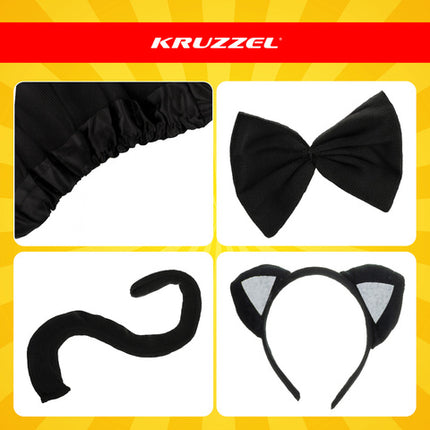 Sort kattekostume til børn - 4 dele i ét sæt