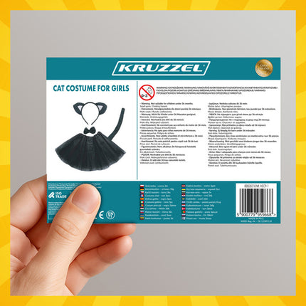 Sort kattekostume til børn - 4 dele i ét sæt