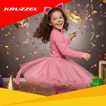 Pink Kattekostume til Børn - 4-delt Sæt med Skørt og Hovedbånd