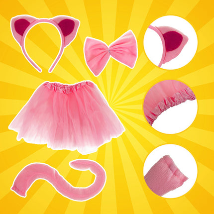 Pink Kattekostume til Børn - 4-delt Sæt med Skørt og Hovedbånd