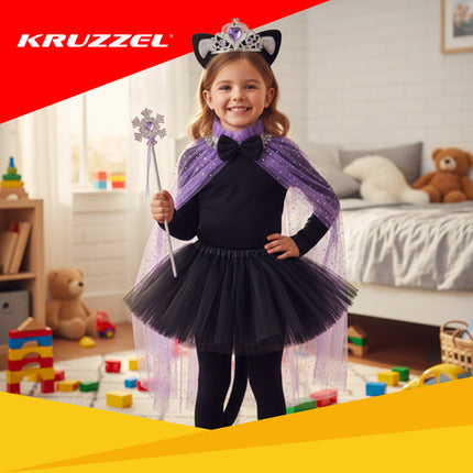 Sød kattekostume til børn - 7 dele i sort