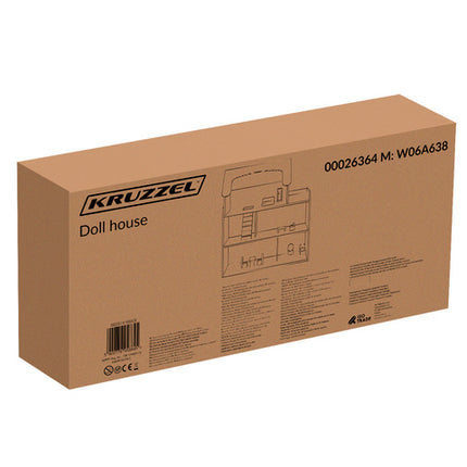 Stort trædukkehus med LED-belysning og møbler