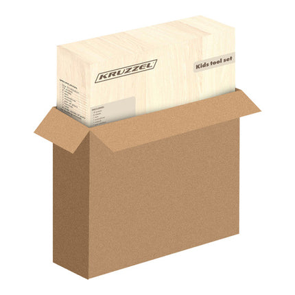 Kreativ træværktøjskasse til børn med byggeklodser og værktøj