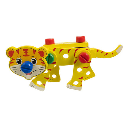 Kreativ træværktøjskasse til børn med byggeklodser og værktøj