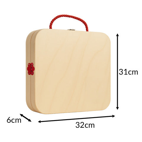 Kreativ træværktøjskasse til børn med byggeklodser og værktøj