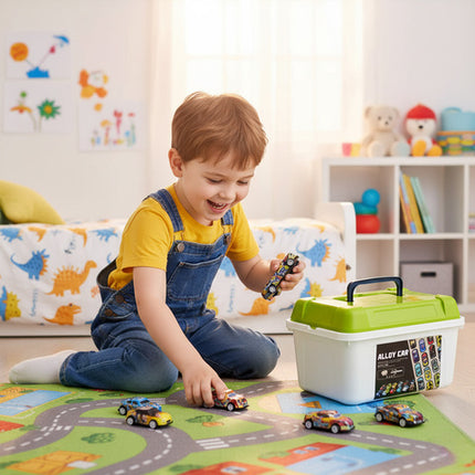 Motoriserede legetøjsbiler i kuffert - 50 stk.