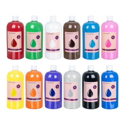 Maling sæt med 12 farver - 1000 ml hver