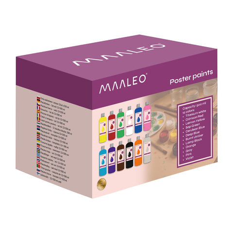 Sæt med 12 farver plakatmaling - 500 ml hver