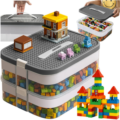 Opbevaringsboks til klodser med 2 niveauer og praktisk design