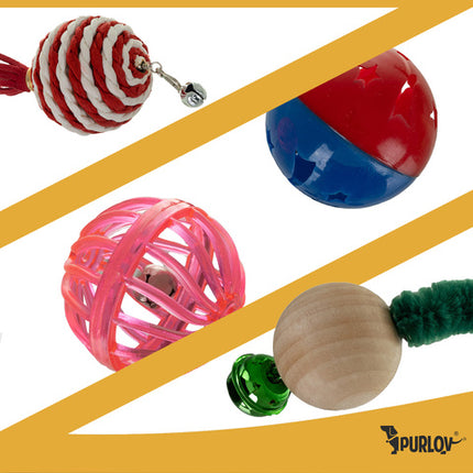 Purlov kattelegetøj sæt med 6 sjove og sikre legetøj