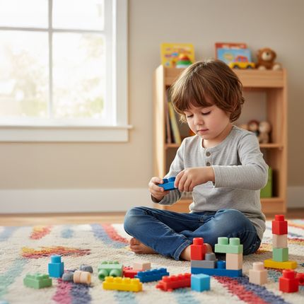 Farverige sanseblokke til børn - 80 dele i praktisk kasse