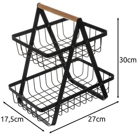 2-lags Frugtkurv i Sort Metal – Pladsbesparende og Stilfuld