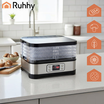 Ruhhy svampe- og frugt dehydrator med 5 bakker og LCD-display