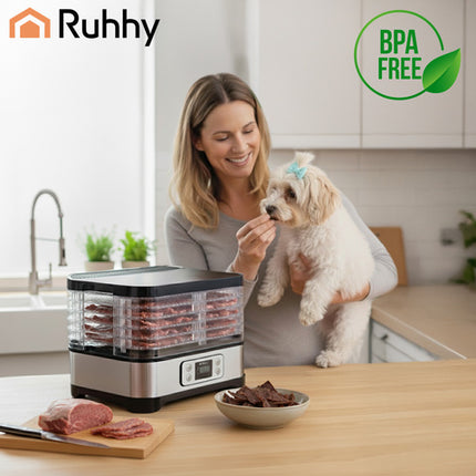 Ruhhy svampe- og frugt dehydrator med 5 bakker og LCD-display