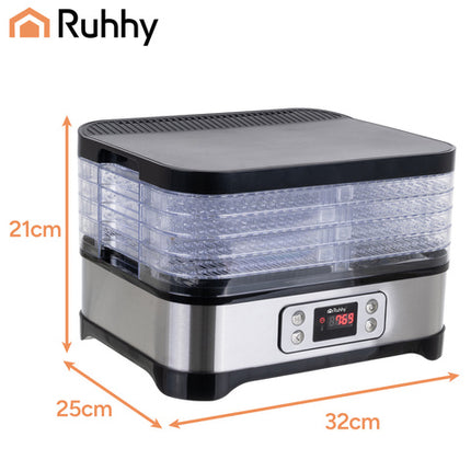 Ruhhy svampe- og frugt dehydrator med 5 bakker og LCD-display
