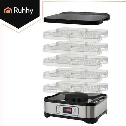 Ruhhy svampe- og frugt dehydrator med 5 bakker og LCD-display