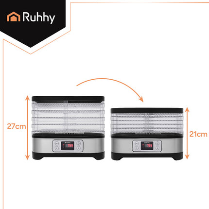 Ruhhy svampe- og frugt dehydrator med 5 bakker og LCD-display