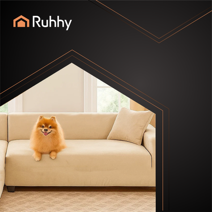 Beige sofa cover i elastisk velour til hjørnesofaer