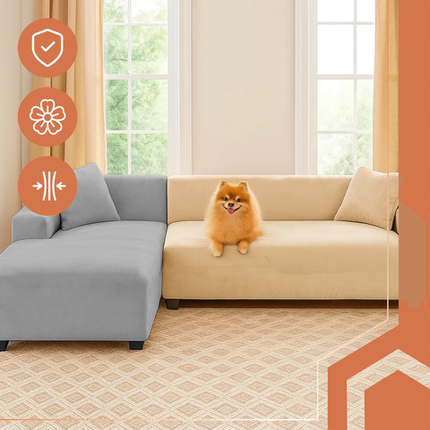 Beige sofa cover i elastisk velour til hjørnesofaer