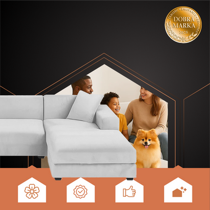 Sofatræk i lys grå velour til hjørnesofaer 190-230 cm