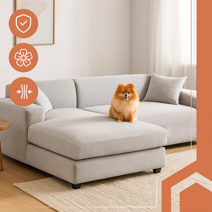 Sofatræk i lys grå velour til hjørnesofaer 190-230 cm