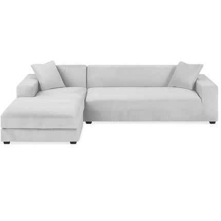 Sofatræk i lys grå velour til hjørnesofaer 190-230 cm