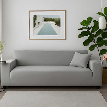 Sofatræk i lys grå velour til hjørnesofaer 190-230 cm