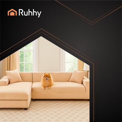 Beige sofa cover i elastisk velour til hjørnesofaer