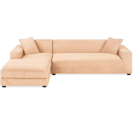 Beige sofa cover i elastisk velour til hjørnesofaer