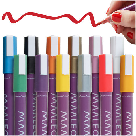 Sæt med 12 dekorative akrylmærkere til kreativ brug