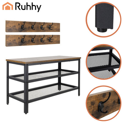 Praktisk skohylde med bøjler og bænk til entréen