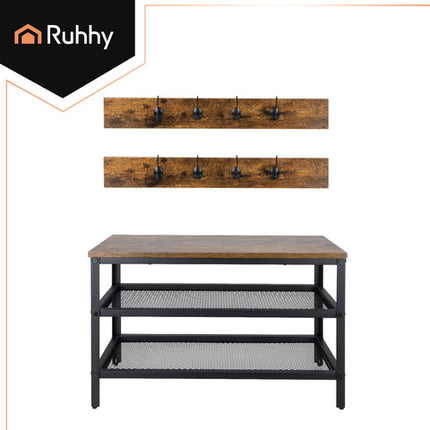 Praktisk skohylde med bøjler og bænk til entréen