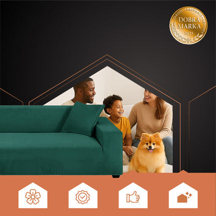 Elegant sofa cover i flaskegrøn velour til hjørnesofa