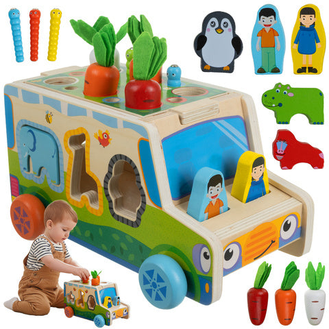 Sorter - Træbil med farverig design og sjove funktioner